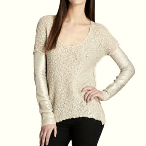 Rebecca Taylor Sz S Posh Sleek Metallic overlay Open Chunky Knit Sweater